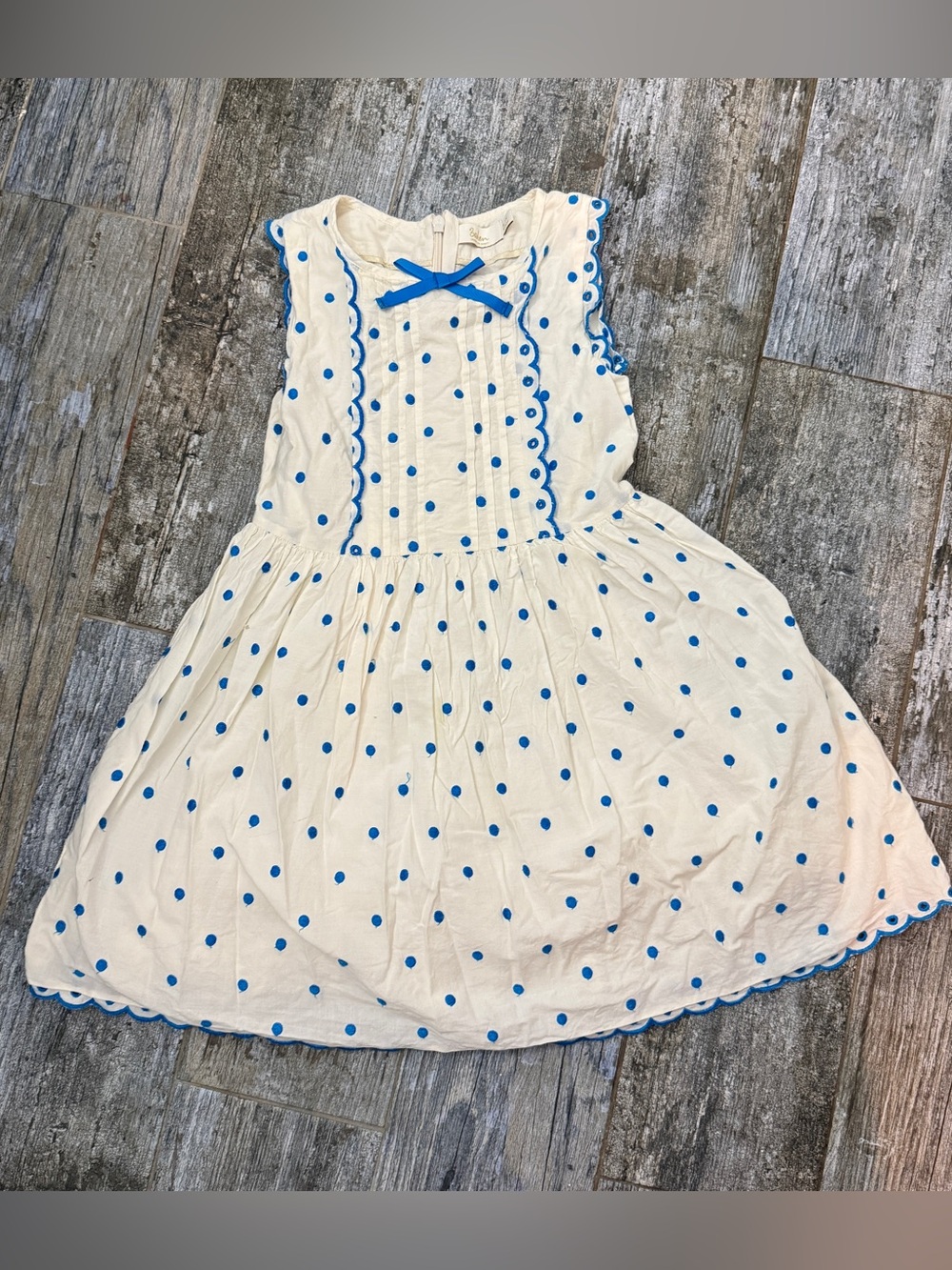 Boden white Dress with Bright Blue Polka Dots